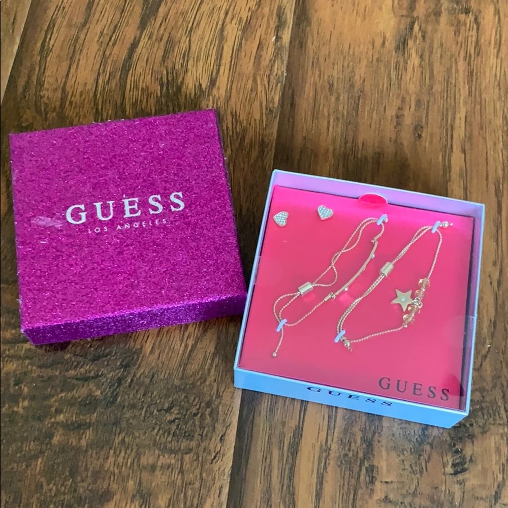 NEW Guess Jewelry Set: gold earrings & bracelets